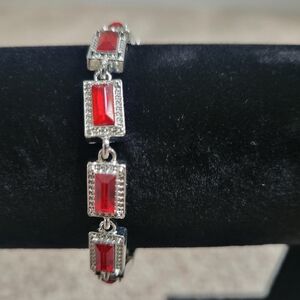 Rectangular Crystal and Red Sapphire Bracelet 7'
